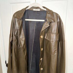 12th Tribe Brentwood Vegan Leather Olive Shacket | size L